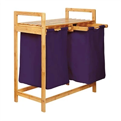 Immagine di Lumaland Cesto per il bucato in bambù con 2 sacchi estensibili Dimensioni circa 73 cm di altezza x 64 larghezza 33 profondità [Viola]