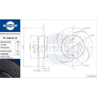 Immagine di ROTINGER Rotori disco freno (asse posteriore, Set di 2 pezzi) Con rivestimento anticorrosione, RT 1243 GL T5