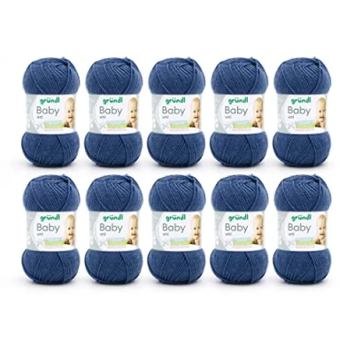 Immagine di Gründl Baby uni filato per maglia/filato uncinetto (resistente e pratico da lavare, 70% poliacrilico 30% poliammide, 50 g / 150 m, spessore del ferro/dell’ago: 3,5 4,5, 10 x g), jeans