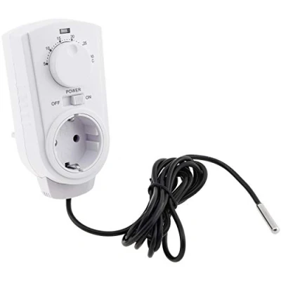 Immagine di ChiliTec Termostato da 230 V con sonda esterna, regolatore di rotazione, analogico, max. 3500 W, per riscaldatori e dispositivi raffreddamento in terrario, piante uccelli
