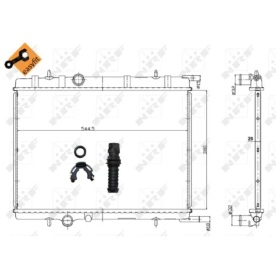 Immagine di NRF EASY FIT 58308 Radiatore motore Alluminio 563 379 29 con parti annesse Alette di raffreddamento saldate PEUGEOT: 307 Hatchback, SW