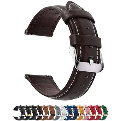 Immagine di Fullmosa Cinturino in Pelle 18mm per Orologio, Axus Smartwatch Compatible con Fossil/Huawei Watch/Garmin/Fossil/Asus Zenwatch/LG Watch Style/Withings/Ticwatch, Marrone Scuro