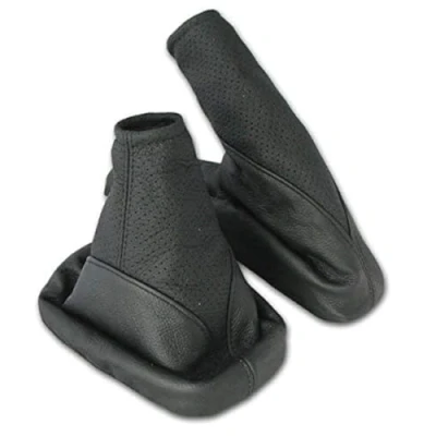 Immagine di L &amp; P Car Design L&amp;P A104 1 Set cuffia leva cambio e freno a mano per CORSA C vera pelle Nero Perforato