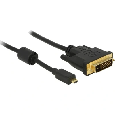 Immagine di Delock HDMI / DVI Cavo adattatore Spina Micro D, D 24+1pol. 2.00 m Nero 83586 con nucleo in ferrite, avvitabile, contatti connettore dorati
