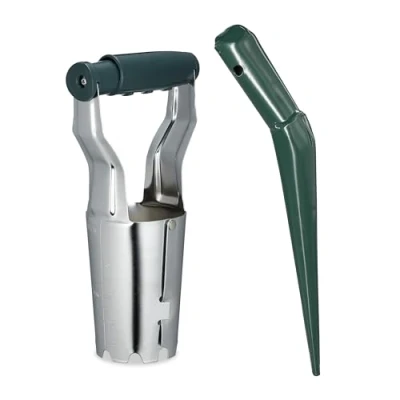 Immagine di Relaxdays Strumento Piantabulbi, Set da 2 Attrezzi Pianta Bulbi Fiori, Piantatore Piantine Orto, Metallo, Verde Argento, Acciaio Inox, Ferro, Plastica, 23 x 11,5 8 cm