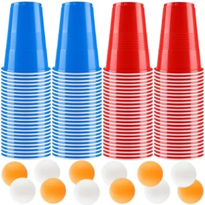 Immagine di Litimkat Set di Bicchieri da Birra Pong, 100 Beer Pong(500ml) e 12 Palline P ing riutilizzabili, per Giochi bevute, Feste, Compleanni, Festival, Matrimoni, Campeggio