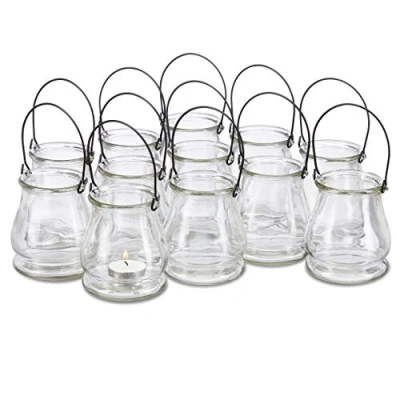 Immagine di relaxdays Vasetti Portacandele in Vetro, Set da 12, Vasi Rotondi con Manici, Interni ed Esterni, H: 10 cm, Trasparente