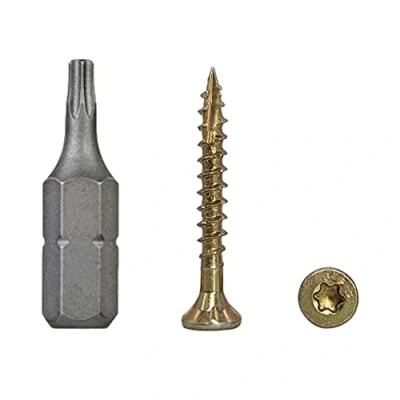 Immagine di Confezione da 200 pezzi in acciaio zincato 3,0 x 25 mm giallo viti per legno, testa Torx, tipo 17, svasata, filettatura parziale, truciolari (200, mm)