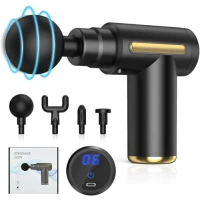 Immagine di pistola massaggio Muscolare,Mini da Massaggio,Pistola per Con 6 Livelli Regolabili e 4 Testine di Massaggio,Display a LED, professionale muscolare profondo