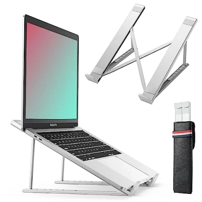 Immagine di Supporto PC Portatile, Porta Pieghevole 6 Livelli Regolabile, Alluminio Ventilato Laptop Stand per MacBook Air/PRO, Dell, XPS, HP, Lenovo, Computer Portatili e Tablet (9 17’’) Grigio
