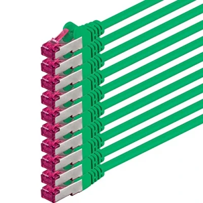 Immagine di 1aTTack.de 0,5m verde 10 pezzi Rete Cavi Cat6a S FTP CAT 6a doppia schermatura certificato GHMT PIMF 500MHz 7 CU rame non contiene alogeni