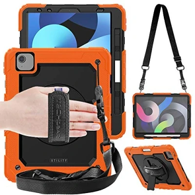Immagine di TECHGEAR Utility Custodia Compatibile con iPad Air 5, 4 10.9&quot; Pollici Cover Antiurto Resistente Supporto Integrato Girevole a 360 Gradi, Cinturino Mano e Tracolla attaccabile