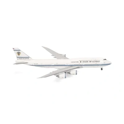 Immagine di herpa modello aereo Boeing 747 8, Kuwait Government, miniatura in scala 1:500, pezzo da collezione, senza supporto, metallo