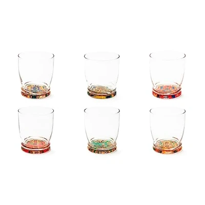 Immagine di Excelsa Trinacria Set 6 Bicchieri con Fondo Decorato, Ml. 340, Diametro 8 Cm., Vetro
