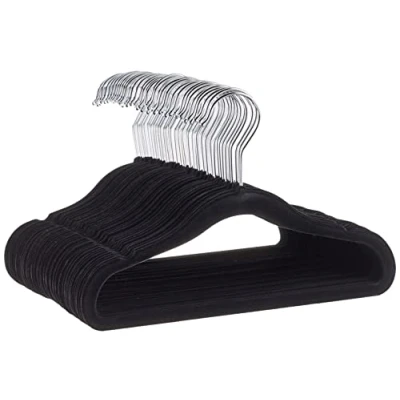 Immagine di Amazon Basics Grucce in velluto per vestiti di neonati e bambini, antiscivolo, 29,5 cm, confezione da 50, Nero/Argento