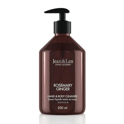 Immagine di Jean &amp; Len Hand Body Cleanser Rosemary Ginger, per una profumata esperienza di pulizia, sapone il corpo e le mani in bottiglia alta qualità, profumo fresco vivace, vegano, 500 ml
