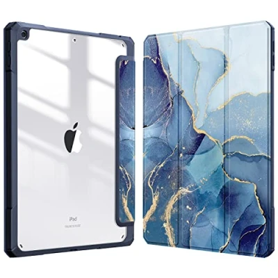 Immagine di FINTIE Custodia per iPad 10.2 Pollici 9a / 8a 7a Generazione (2021 2020 2019) [Built in Pencil Holder] Antiurto Sottile Case Posteriore Trasparente Cover con Auto Sveglia/Sonno, Ocean Marble