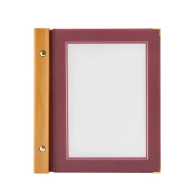 Immagine di Securit Porta Menù Wood A5 Struttura in Legno Teak e Bordi rifiniti Color Bordeaux con 2 inserti