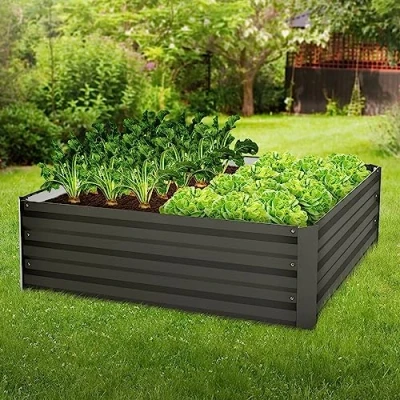 Immagine di ML Design Letto Rialzato per Giardino 90x90x30 cm 240 L Antracite Resistente alle Intemperie Antiruggine Aiuola Rialzata Ortaggi Piantine Fiori Erbe Aromatiche Fioriera Quadrata Cassone Piante