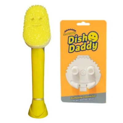 Immagine di Scrub Daddy Dish Spazzola per piatti e testina con connettore, spugna lavare i manico liquido, raschietto integrato, supporto, colore: blu