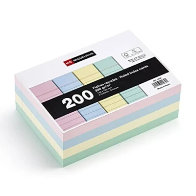 Immagine di Miquelrius Flashcards, cartoncini per lo studio, 200 foglietti, a righe orizzontali, formato A6, 105 x 148 mm, cartoncino offset g/m², colori pastello