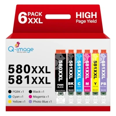 Immagine di Q image PGI 580XXL CLI 581XXL Compatibile per Canon 580 581 XXL Cartucce d&#039;inchiostro Pixma TS8150 TS8151 TS8152 TS9150 TS9155 TS8350 TS8250 TS8251 TS8252(PGBK/BK/C/M/Y/BP, 6 Pack)