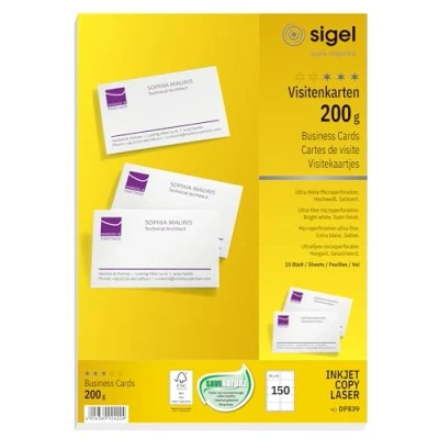 Immagine di Sigel DP839 Biglietti da visita stampabili microforati 85 x 55 mm Bianco puro 150 pz. Formato carta: DIN A4