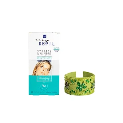 Immagine di Easy Depil KIT 20 STRISCE DEPILATORIE VISO (Baffetti, Guance, Mento, Sopracciglia) + Bracciale Arabesque. Rapide, efficaci, facili da usare. Pelle liscia a lungo, con proteine vegetali addolcenti.