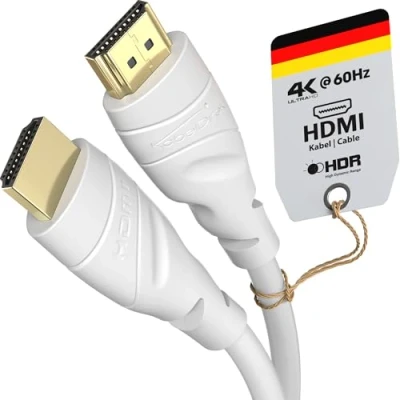 Immagine di KabelDirekt Cavo HDMI 4K 15 m Disponibile in 0,15 22,5 Per tutti i dispositivi (4K@60Hz, 2.0, High Speed con Ethernet, TV, Blu ray, PS5/XBS/Switch, bianco)