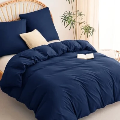 Immagine di WAVVE Sacco Copripiumino Una Piazza e Mezza 200x200 cm Set con Federa 80x80 cm, Copripiumone in Microfibra Traspirante, Blu