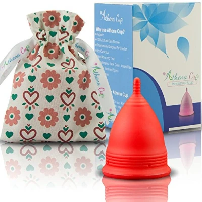 Immagine di Coppetta Mestruale Athena Cup per Mestruazioni Ideale Flusso Regolare e Intenso Custodia Inclusa Taglia 2, Rosso Tinta Unita Alternativa Naturale ad Assorbenti Tamponi