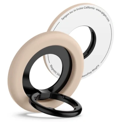 Immagine di Spigen Nano Pop MagFit Phone Holder Stand [Attacco Magnetico e Regolabile a 135] Supporto ad Anello in Metallo per Telefono con Impugnatura Dito iPhone Serie 16/15 / 14/13 12 Beige