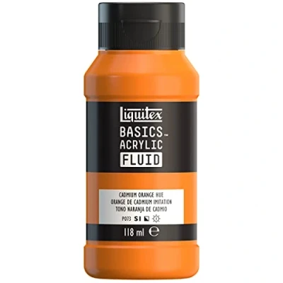 Immagine di LIQUITEX 8870385 Basics Fluid, pitura acrilica Di consistenza fluida, asciugatura rapida, resistente alla luce, impermeabile, a base d&#039;acqua, flacone da 118 ml, Arancia Cadmio Tonalità