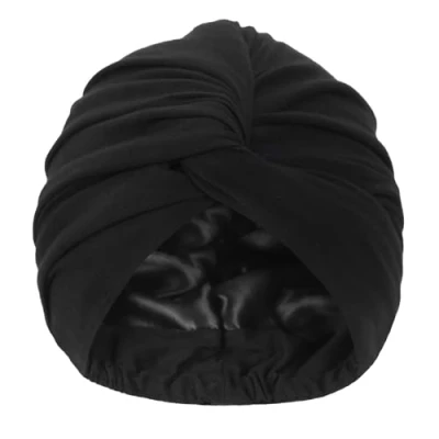 Immagine di Hat Hut Turbante in Raso per le Donne Cofano Seta Cuffia Capelli Ricci Dormire Regolabile Head Wrap Intrecciato (IT, Testo, Taglia unica, Nero)