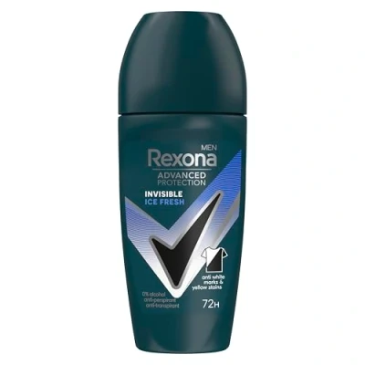Immagine di Rexona Men Advanced Protection Deodorante antitraspirante Roll On Uomo Invisible Ice 72 ore con tecnologia Body Heat Activated, 50 ml