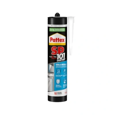 Immagine di Pattex Sigillante Polimerico SP101 Sanitary, Sigilla e Incolla, per Bagni Sanitari, Aderisce su Superfici Umide, Resiste ai Raggi UV Intemperie, Bianco, Cartuccia da 280 ml