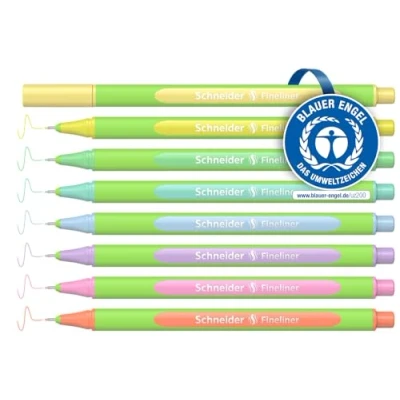 Immagine di Schneider Line Up Pastell Fineliner (tratto 0,4 mm, in plastica a base biologica, premiata con l&#039;angelo blu), 8 pezzi, colori assortiti