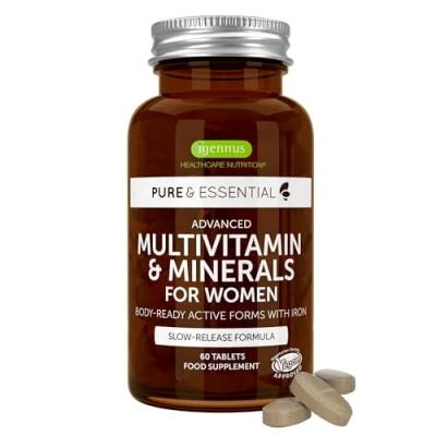 Immagine di Multivitaminico e Minerali per Donne con Ferro, Vitamina D3 1000iu, Metilfolato Zinco, 60 compresse vegane, da Igennus