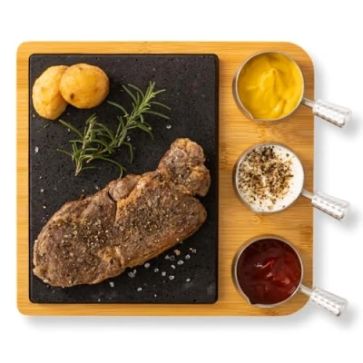 Immagine di Susable Lavastein Set di piatti da portata per bistecca in pietra lavastone, grigliate su calda, perfetto come tagliere bistecca, accessorio hamburger e sushi (grande)