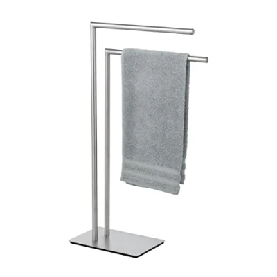 Immagine di WENKO portasciugamani Recco, da Pavimento in Acciaio Inossidabile Satinato con Base Pesante per Un appoggio Sicuro, Due aste riporre Gli Asciugamani, 48 x 80,5 20 cm
