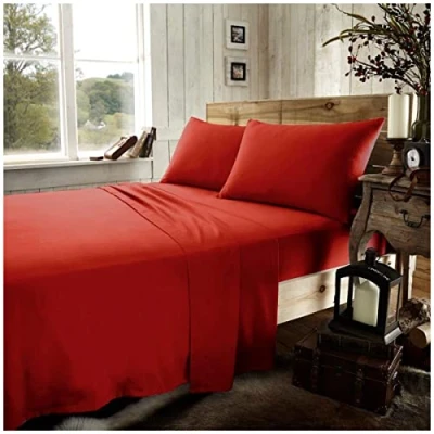 Immagine di Lenzuolo con angoli in tinta unita, per letto king size, cotone spazzolato, elasticizzati, qualità alberghiera, colore: rosso