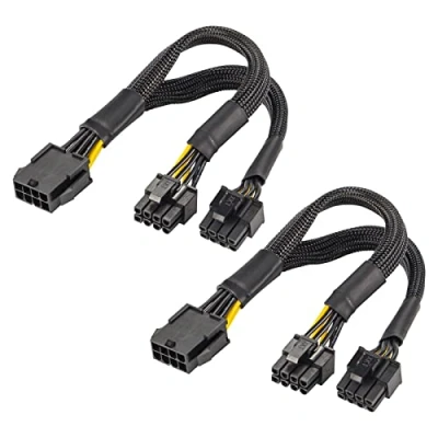 Immagine di splitter PCIe a 8 pin, PCI e pin femmina doppio (6+2), connettore GPU VGA cavo di alimentazione Express adattatore per scheda grafica, Y intrecciato da 9,5 pollici