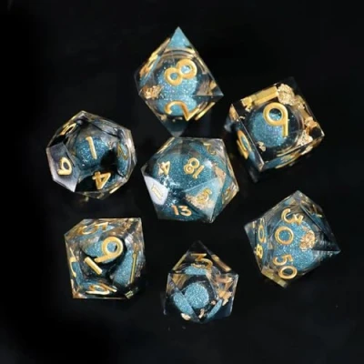 Immagine di Elifel Dadi Set D&amp;D Particolari 7 Pezzi Sabbie mobili da Gioco Resina DND Dice Bordi Affilati Lancia per Dungeons And Dragons Pathfinder Rpg Magic The Gathering con Confezione Regalo