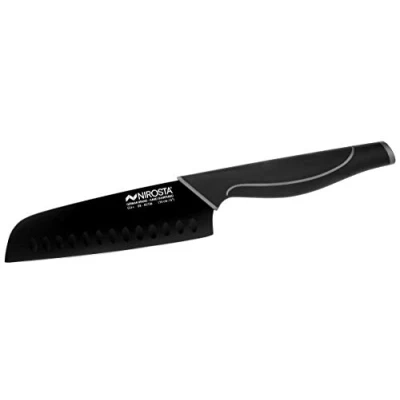 Immagine di Nirosta Coltello Santoku, Linea Wave in Acciaio Inossidabile con Rivestimento Antiaderente Nero 16cm, Santokumesser