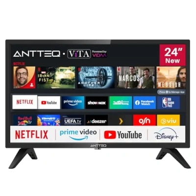 Immagine di Antteq AV24H3 Smart TV 24 pollici (60 cm) Televisore con Netflix, Prime Video, Rakuten TV,Youtube, UVM, Wifi, Triple Tuner DVB T2 / S2 C