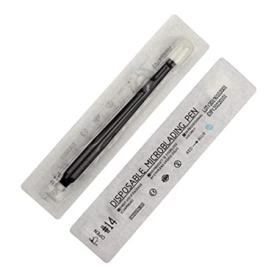 Immagine di 10 pezzi Penna Microblading Monouso usa e Getta con Applicatore di Pigmenti per Confezione Blister Tatuaggio Sopracciglia Trucco Permanente (14 Slope 0.25mm)