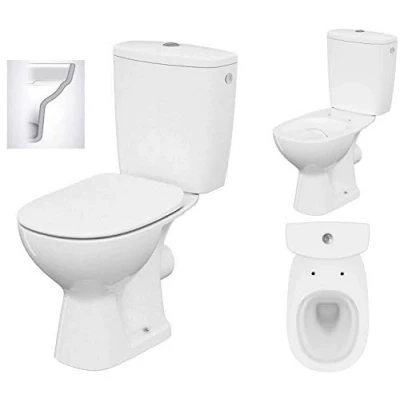 Immagine di VBChome WC a pavimento in ceramica, set completo di design con cassetta risciacquo, sedile abbassamento automatico, funzione SoftClose per scarico orizzontale, collegamento dell&#039;acqua, senza