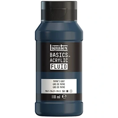 Immagine di LIQUITEX 8870415 Basics Fluid, pitura acrilica Di consistenza fluida, asciugatura rapida, resistente alla luce, impermeabile, a base d&#039;acqua, flacone da 118 ml, Grigio Payne