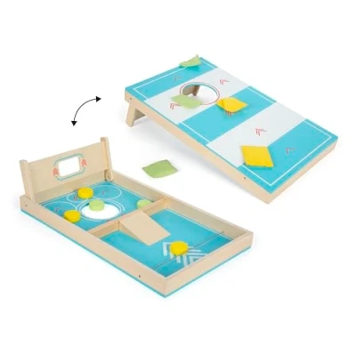 Immagine di small foot Cornhole e Sling Puck in legno Active, gioco 2 1 per tutta la famiglia, dai 5 anni su, 12481, Colore blu, bianco