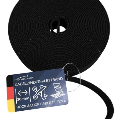 Immagine di KabelDirekt 20 mm x 5 m Fascette Fermacavo, con micro ganci, fibre sintetiche, lunghezza regolabile individualmente, per disposizione, raggruppamento dei cavi